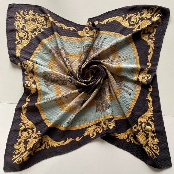 Vintage Silk Scarf Months Calendar Print Aristocratic Hand Rolled 33”